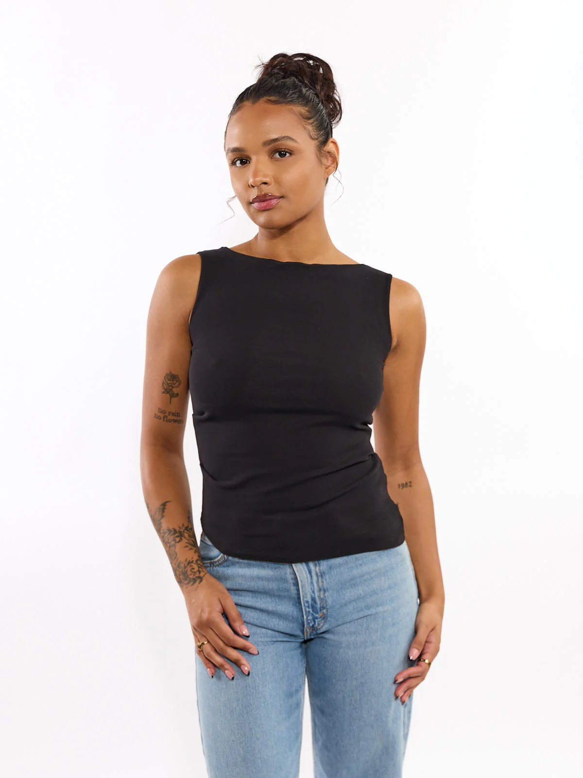 Boat Neck Asymmetrical Sleeveless Knit Top - Image 2