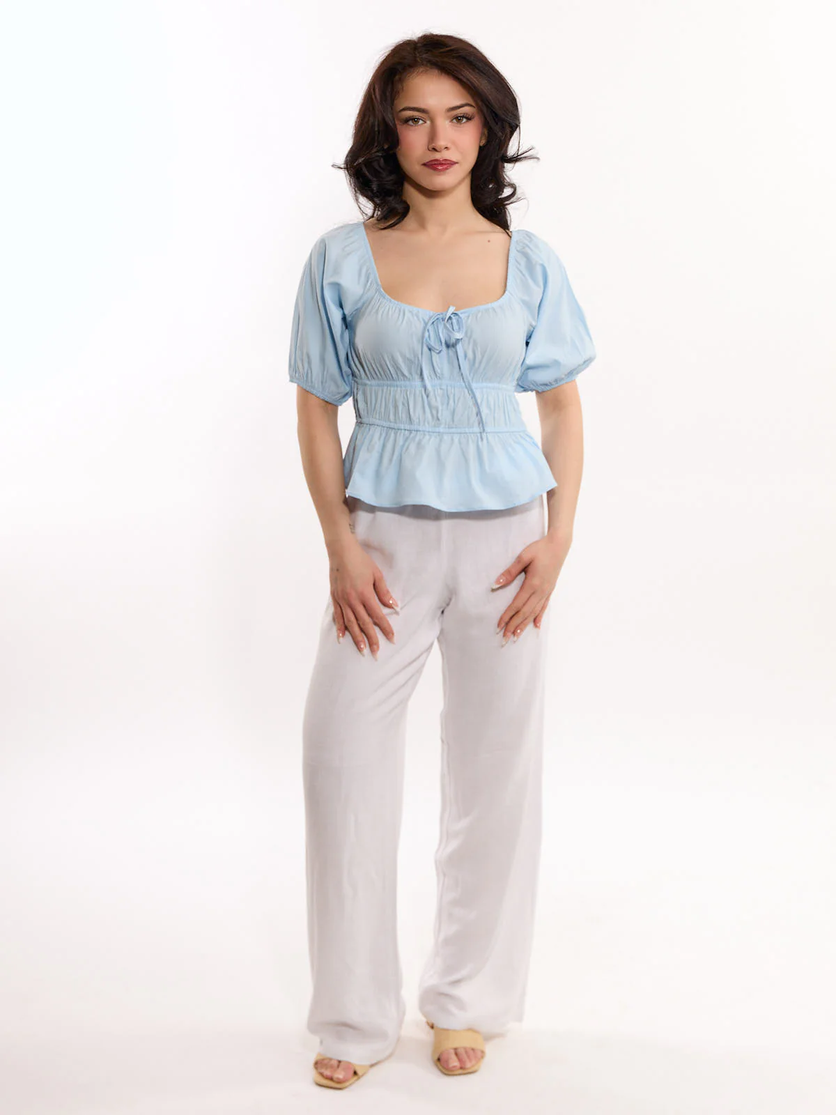 Cindy Bubble Short Sleeve Tie-Front Top - Image 5