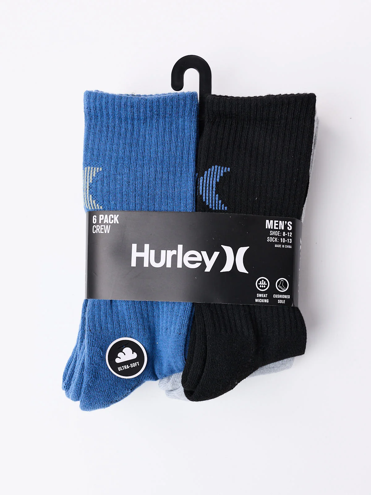 Hurley Men’s 6-Pack ½ Terry Crew Socks