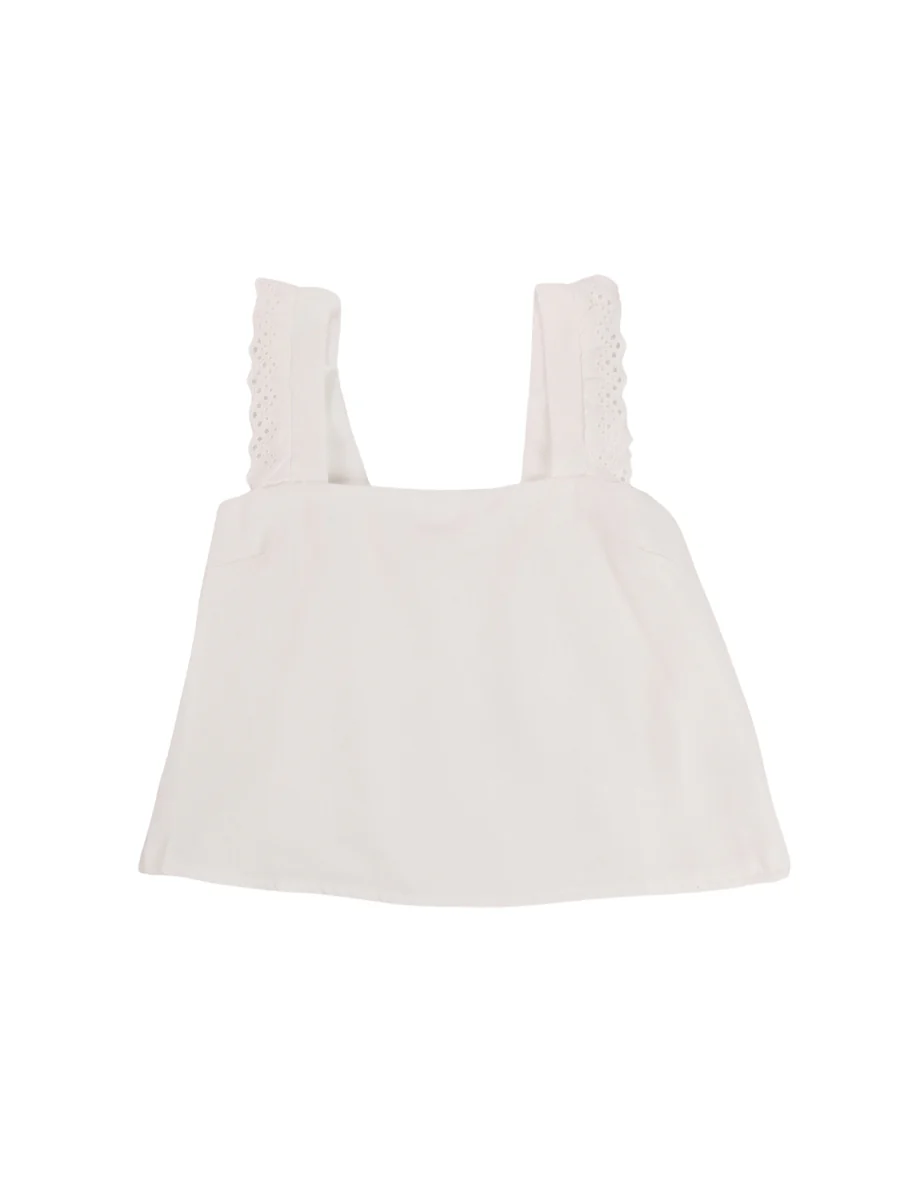 Linen Sleeveless Cropped Lace Trim Top