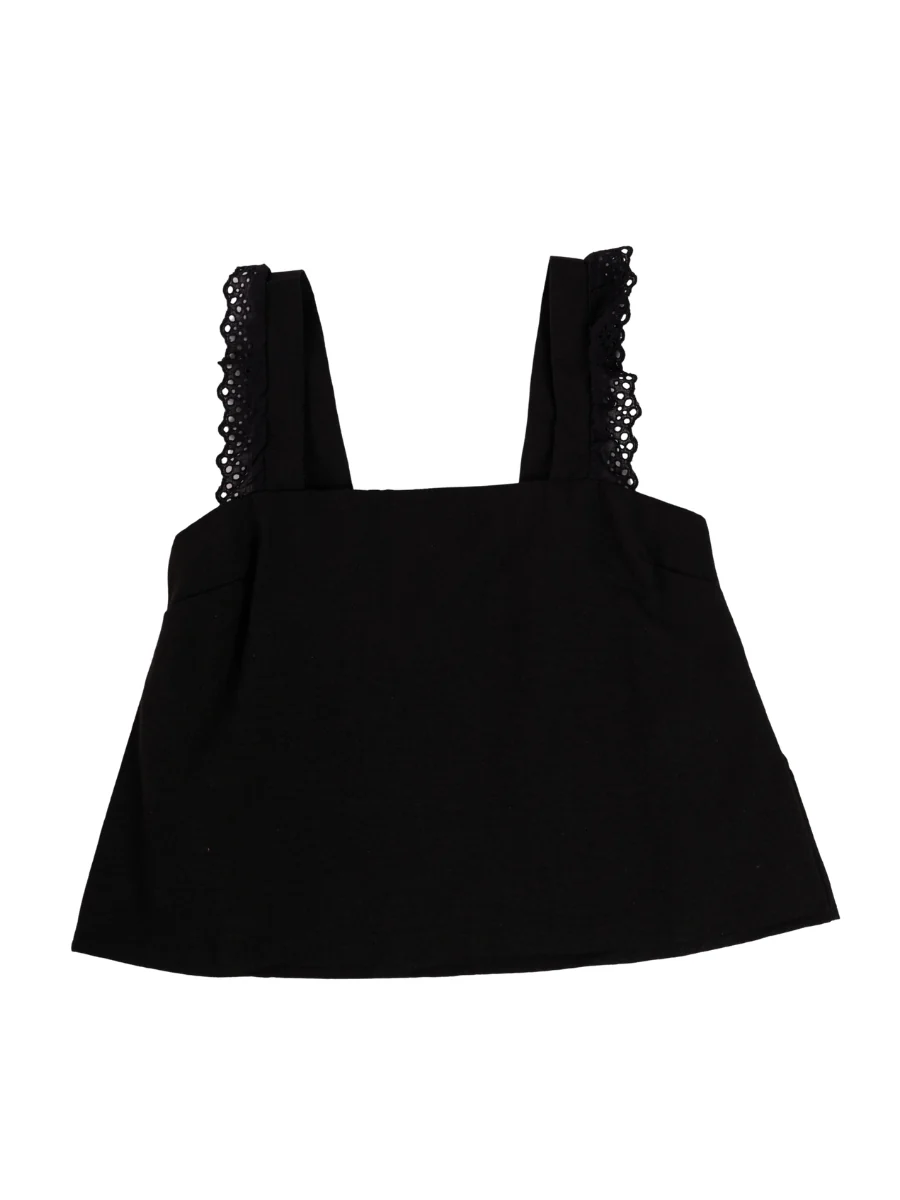 Linen Sleeveless Cropped Lace Trim Top - Image 2