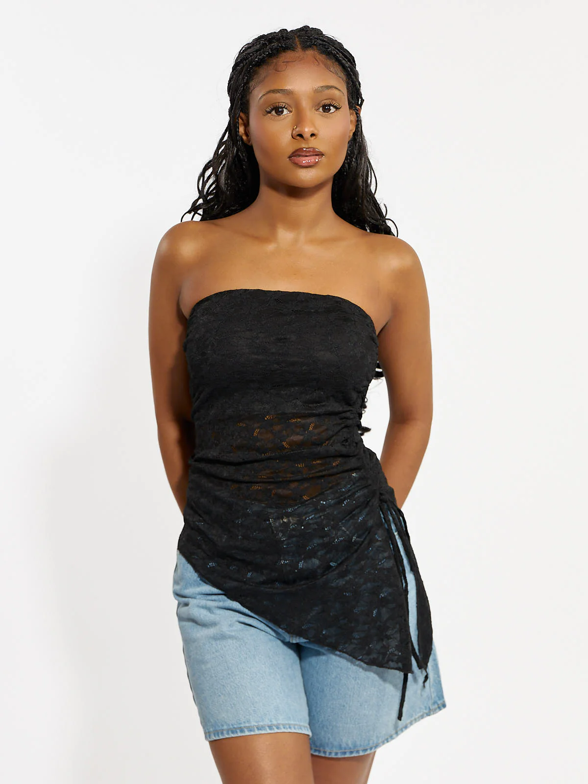 Mia Lace Asymmetrical Strapless Top - Image 2