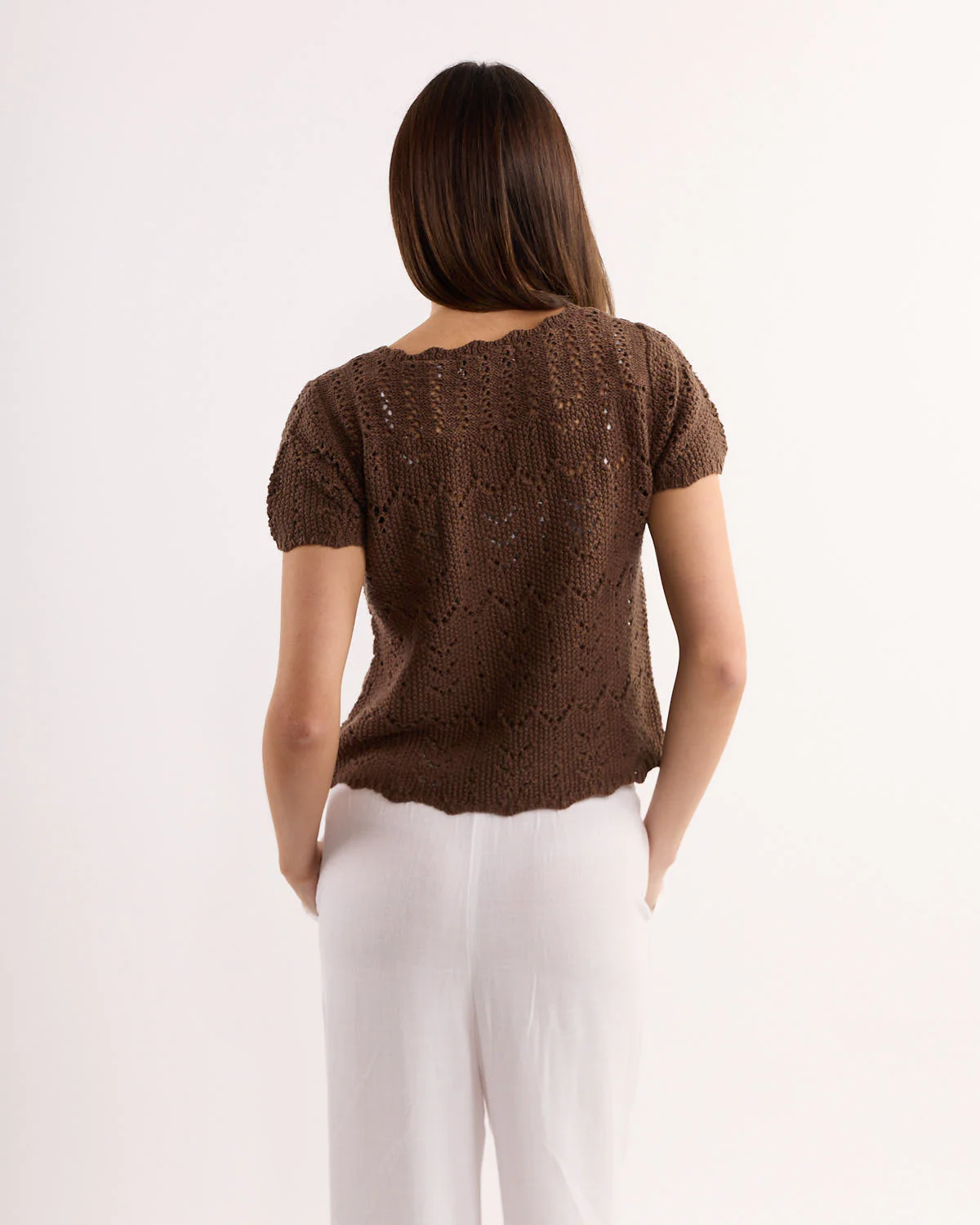 Roy Short Sleeve Tie-Front Crochet Top - Image 4
