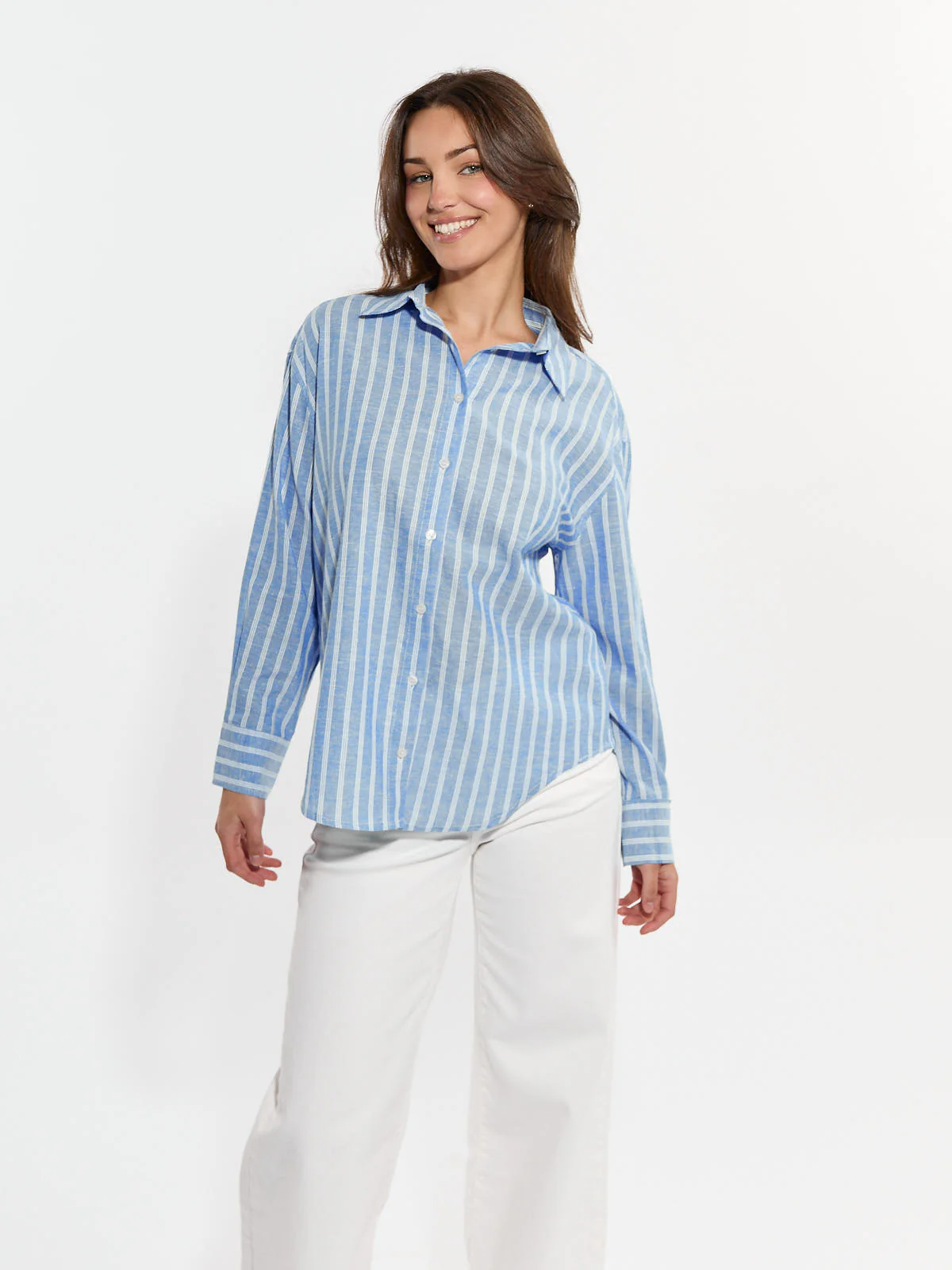 Striped Boxy Long Sleeve Woven Top - Image 2